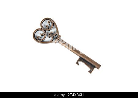 Antique old key on white background Stock Photo