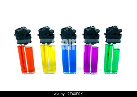 colorful of plastic gas lighter isolated on white background Stock Photo