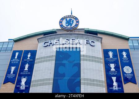 LONDON, OCTOBER 12, 2023: Stamford Bridge, the home ground of Chelsea Football Club on Fulham Road in south west London Stock Photo