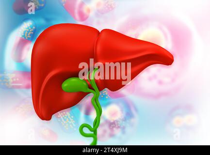 Abstract polygonal illustration of a human liver on a dark blue ...