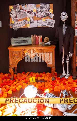 Day of the Dead Ofrenda Remembering Alfonso Quiroz Cuarón at Plaza San Jacinto in Mexico City, Mexico Stock Photo