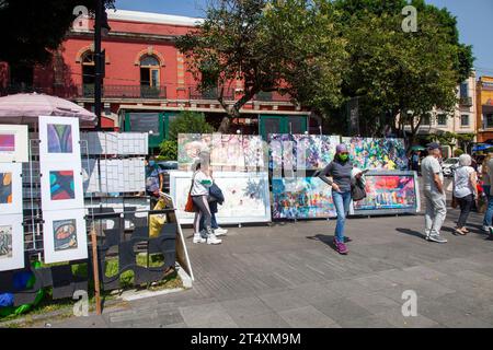 San Jacinto Square by Bazar Sabado on Art Saturdays in Mexico City, Mexico Stock Photo