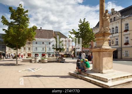 Main square with Trinity Column, Feldkirchen, Carinthia, Austria Stock Photo