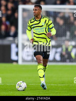 London, UK. November 1, 2023. Arsenal's Gabriel in action against West Ham United during the West Ham United FC v Arsenal FC Carabao Cup Round 4 match at the London Stadium, London, England, United Kingdom on 1 November 2023 Credit: Every Second Media/Alamy Live News Stock Photo