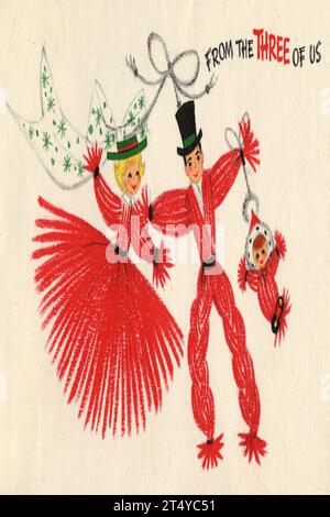 Vintage Christmas card designs from the 1940's, the Holy Family, arrival of the Magi, decorations, winter scenes Stock Photo