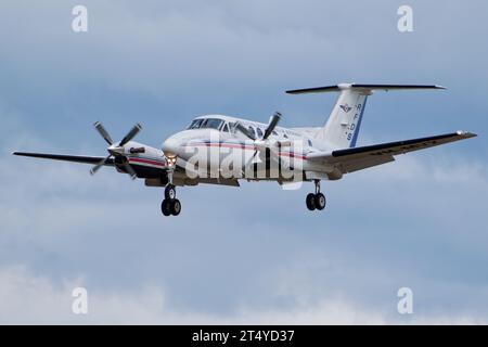 Royal Flying Doctor Service Beech King Air 200C seen on final approach into Adelaide Airport. Stock Photo