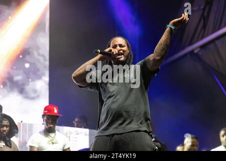 Atlanta, United States. 29th Oct, 2023. Hip Hop artist Wake Flocka Flame performs during the DJ Drama Gangsta Grillz set on the Sprite Hip Hop 50 stage during the One Musicfest held in Piedmont Park in Atlanta, Georgia on Oct. 29th, 2023. (Photo by Jay Wiggins/Sipa USA) Credit: Sipa USA/Alamy Live News Stock Photo