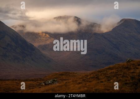 Black Mount in early morning cloud, Rannoch Moor, Highlands, Scotland Stock Photo