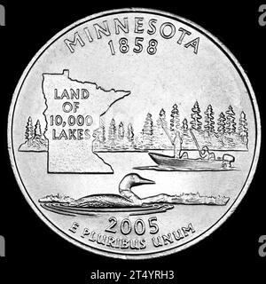 US Commemorative State Quarter Dollar : Minnesota (1858) Land of 10,000 Lakes Stock Photo