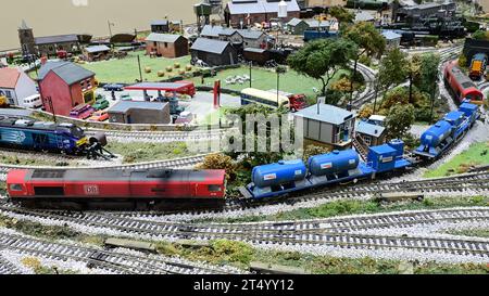 Model of a top and tail class 66 Sandite rail head train. Stock Photo