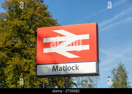 Matlock Railway Station sign, Derbyshire, England Stock Photo