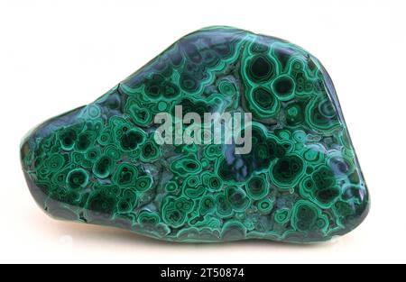 Malachite is a copper carbonate hydroxide. Botryoidal polished sample. Stock Photo