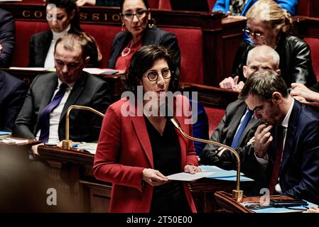 Paris, France. 31st Oct, 2023. Antonin Burat/Le Pictorium - Session of questions to the Government of October 31, 2023, at French National Assembly - 31/10/2023 - France/Paris - Minister of Culture Rima Abdul-Malak answers MPs during the session of questions to the government of October 31, 2023, in the French National Assembly. Credit: LE PICTORIUM/Alamy Live News Stock Photo