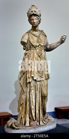 Minerva (Roman goddess identified with Athena).  2nd century AD, from a Greek original of Classic period. Rome, Roman,                                 National Archaeological Museum of Naples Italy. Stock Photo