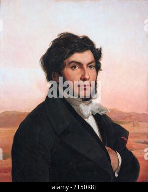 Jean Francois Champollion. Portrait of the French Egyptologist, Jean-François Champollion (Champollion le jeune: 1790-1832) by Léon Cogniet, oil on canvas, 1831. Champollion is best known for his work translating the hieroglyphs on the Rosetta Stone. Stock Photo