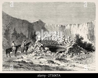 Zuni sacred spring, New Mexico. USA. Voyage of Heinrich Balduin Mollhausen from the Mississippi river to the shores of the Pacific Ocean 1853–1854. Old 19th century engraving from Le Tour du Monde 1860 Stock Photo