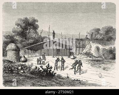 Mohave native Americans playing ring game. USA. Voyage of Heinrich Balduin Mollhausen from the Mississippi river to the shores of the Pacific Ocean 1853–1854. Old 19th century engraving from Le Tour du Monde 1860 Stock Photo