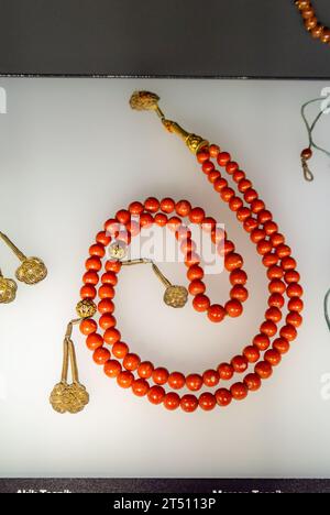 Istanbul, Turkey, Tespih, Prayer beads made with coral of Treasure room ( Turkish, hazine odasi) at Topkapi Palace Museum, Editorial only. Stock Photo