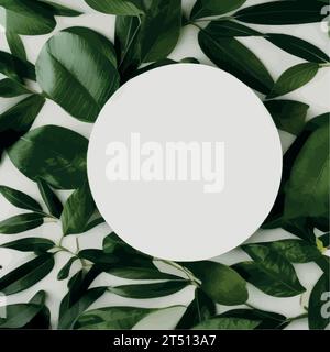 Skin detox. Organic skincare cosmetics concept. Beauty treatment product. Round mockup in the tropical leaves on the background. Copy space mock up, vector illustration, natural cosmetics concept Stock Vector