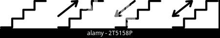 Stairs up and down icon with arrow. Stairway direction sign. Up and down stair symbol. Escalator black pictogram. Vector illustration isolated on Stock Vector