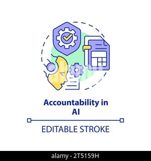 2D thin linear icon accountability in AI concept Stock Vector