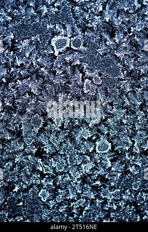 Close up of ice crystals on a frozen window Stock Photo