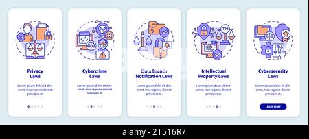 Walkthrough cyber law with colorful linear icons Stock Vector