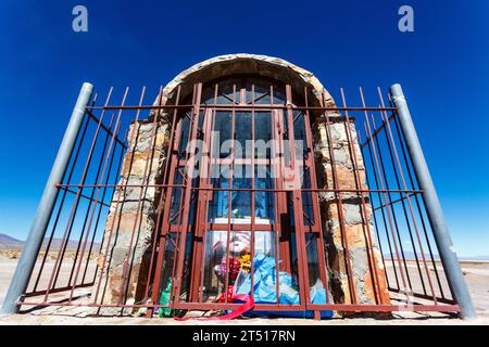 Small chapel on the salt flats of Salinas Grandes, Salta, North Argentina, South America Stock Photo