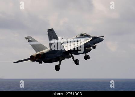 1002123327M-026 SOUTH CHINA SEA (Feb. 12, 2010) An F/A-18C Hornet assigned to the Warhawks of Strike Fighter Squadron (VFA) 97, launches from the aircraft carrier USS Nimitz (CVN 68). The Nimitz Carrier Strike Group is supporting maritime security operations in the U.S. 7th Fleet area of responsibility. Navy Stock Photo