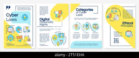 Brochure with colorful cyber law linear icons Stock Vector