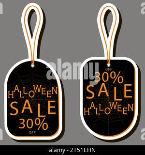 Illustration on theme sticker for celebration fun holiday Halloween with orange pumpkins Stock Vector