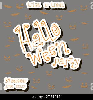 Illustration on theme sticker for celebration fun holiday Halloween with orange pumpkins Stock Vector