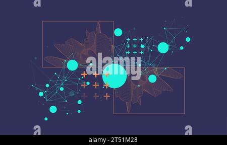 Modern science or technology elements in square. Trendy abstract background. Surface illustration. Hand drawn vector art Stock Vector