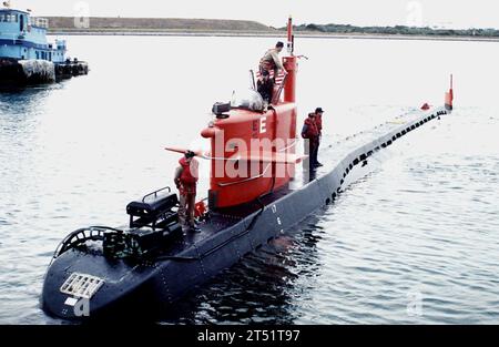 8602000000S-001 Port Canaveral, Fla. (Feb. 1986) -- A port quarter bow view of the nuclear-powered research vessel NR-1.  U.S. Navy Stock Photo