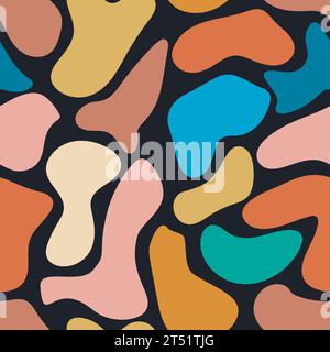 Background abstract geometric shapes y2k style. Brutal modern elements primitive seamless pattern. Naive playful collection abstract shapes print Stock Vector