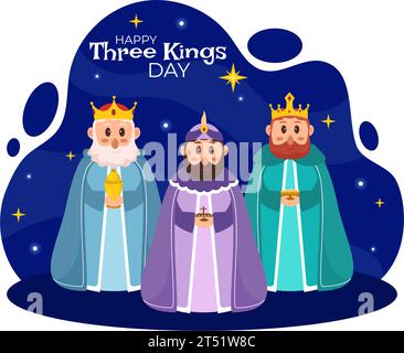 Happy Three Kings Day Vector Illustration to Faith on the Divinity of Jesus Since His Coming to the World in Epiphany Christian Festival Background Stock Vector