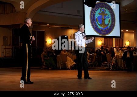 1004178273J-063 WASHINGTON (April 17, 2010) Commandant of the Marine Corps Gen. James T. Conway, left, and Chief of Naval Operations (CNO) Adm. Gary Roughead thank guests for their contributions to the Navy-Marine Corps Relief Society during the 2010 Navy-Marine Corps Ball in Washington, D.C. Navy Stock Photo