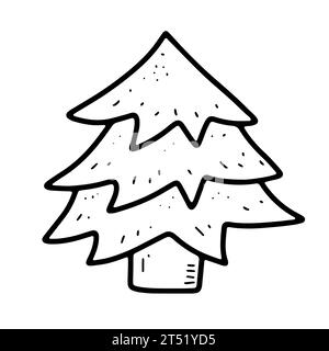 Vector cozy doodle Christmas tree. Hand drawn fir tree isolated on white background. Outline Scandinavian coniferous tree. Happy New Year, Merry Chris Stock Vector