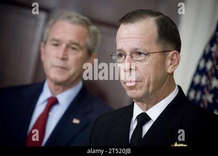 0706280696M-038 WASHINGTON, D.C. (June 28, 2007) - Chief of Naval Operations (CNO) Adm. Mike Mullen speaks following his nomination by President George W. Bush as Chairman of the Joint Chiefs of Staff. The nomination was held in the Roosevelt Room at the White House. U.S. Navy Stock Photo