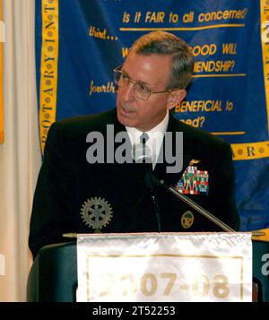 0711058267S-004 PENSACOLA, Fla. (Nov. 5, 2007) - Rear Adm. Gary Jones, commander of Naval Education and Training Command, addresses an audience of more than 450 at the annual Combined Rotary Clubs of Pensacola Military Appreciation Luncheon. Jones honored local fallen troops and their families, and gave a short overview of the sea servicesХ maritime strategy. U.S. Navy Stock Photo