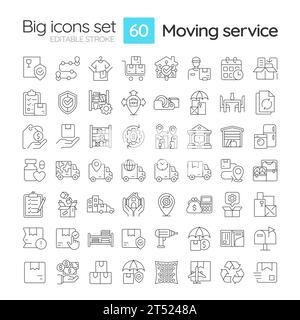 Editable black big icons set for moving service Stock Vector