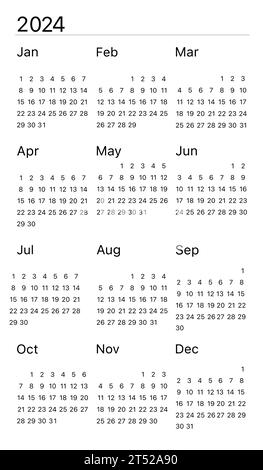 2024 Calendar template design. Week starts on Sunday office calendar. Desktop planner in simple clean style. Corporate or business calendar. Stock Vector