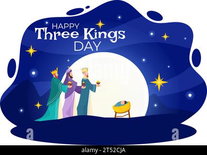 Happy Three Kings Day Vector Illustration to Faith on the Divinity of Jesus Since His Coming to the World in Epiphany Christian Festival Background Stock Vector