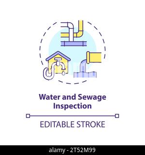 2D thin linear icon water and sewage inspection concept Stock Vector