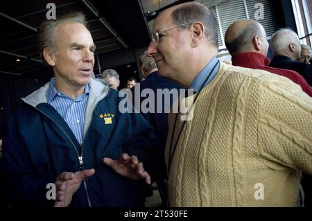 0712015549O-001 BALTIMORE (Dec. 1, 2007)  Secretary of the Navy (SECNAV) the Honorable Donald C. Winter speaks with former Naval Academy star quarterback, Roger Staubach, left, prior to the Army-Navy football game at M&T Bank Stadium in Baltimore, Md. Naval Academy Midshipmen took on the West Point Black Knights in the 108th meeting between the two service schools. The Midshipmen won the game over the Golden Nights 38-3 and has accepted an invitation to play in the San Diego County Credit Union Poinsettia Bowl scheduled for Dec. 20, 2007. U.S. Navy Stock Photo