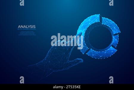 Hand touching on pie chart in technology blue colors Stock Vector