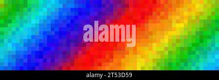 Pixel rainbow abstract diagonal seamless backgraund. Blurred multicolor gradient with dithering. Vector 16 bit illustration in retro style. Stock Vector