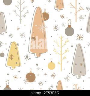 Winter seamless pattern with christmas trees,spruce woods with snowflakes,pastel colors on white background vector illustration. Stock Vector
