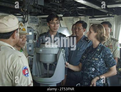 Cambodia 2010, carat, Cooperation Afloat Readiness and Training, fships tour, guided-missile frigate, military operations, MILOPS, navy, Ream Naval Base, Royal Cambodian Navy, Symposium, U.S. Navy, USS Crommelin (FFG 37) Stock Photo