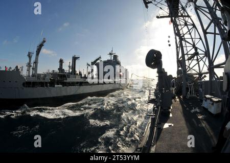 Chilean Navy, CNS Almirante Montt (AO 52), Frigate, RAS, U.S. Navy, USS Thach (FFG 43) Stock Photo